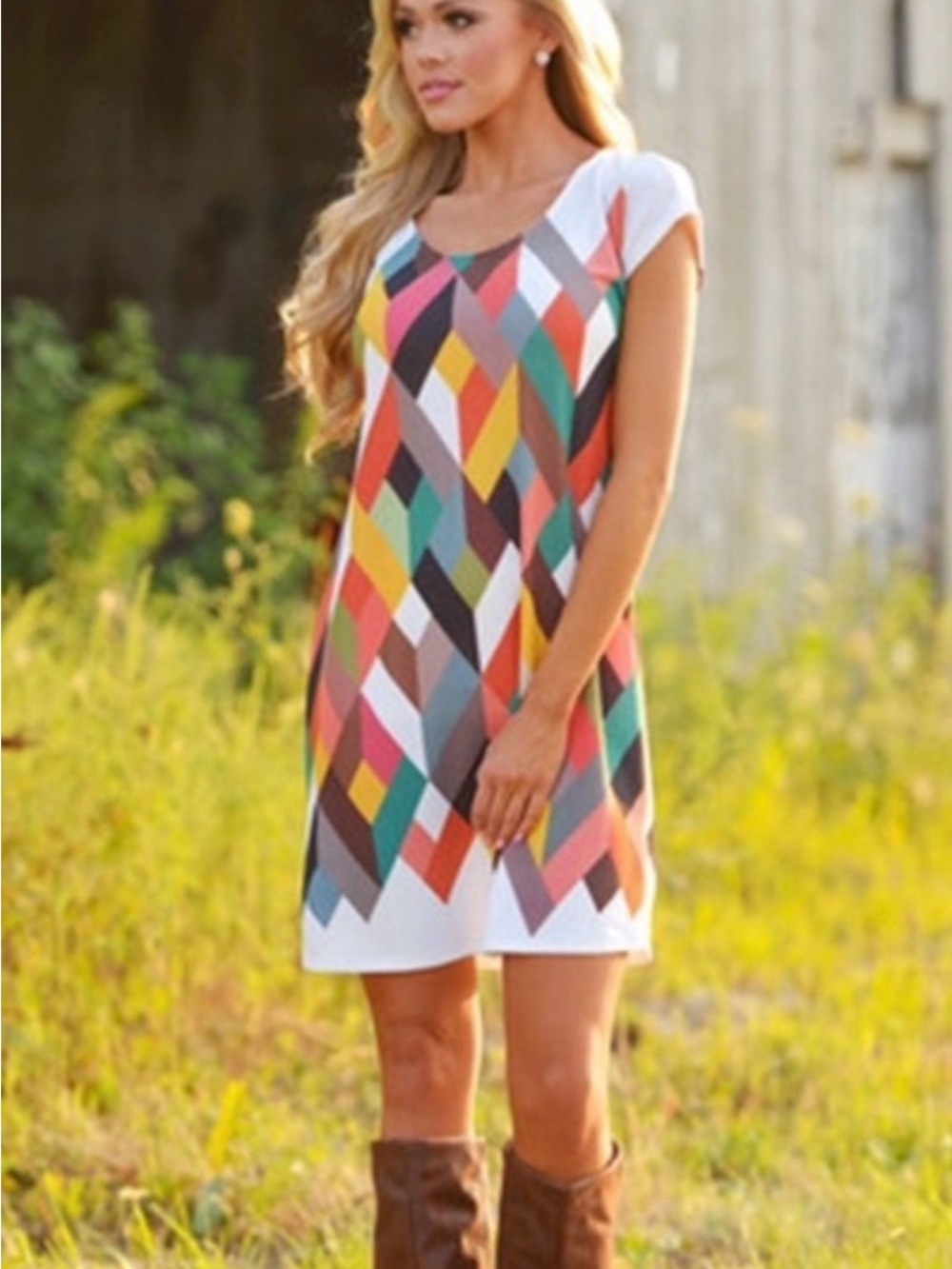 Geometric Multi-Color Shift Dress - Women